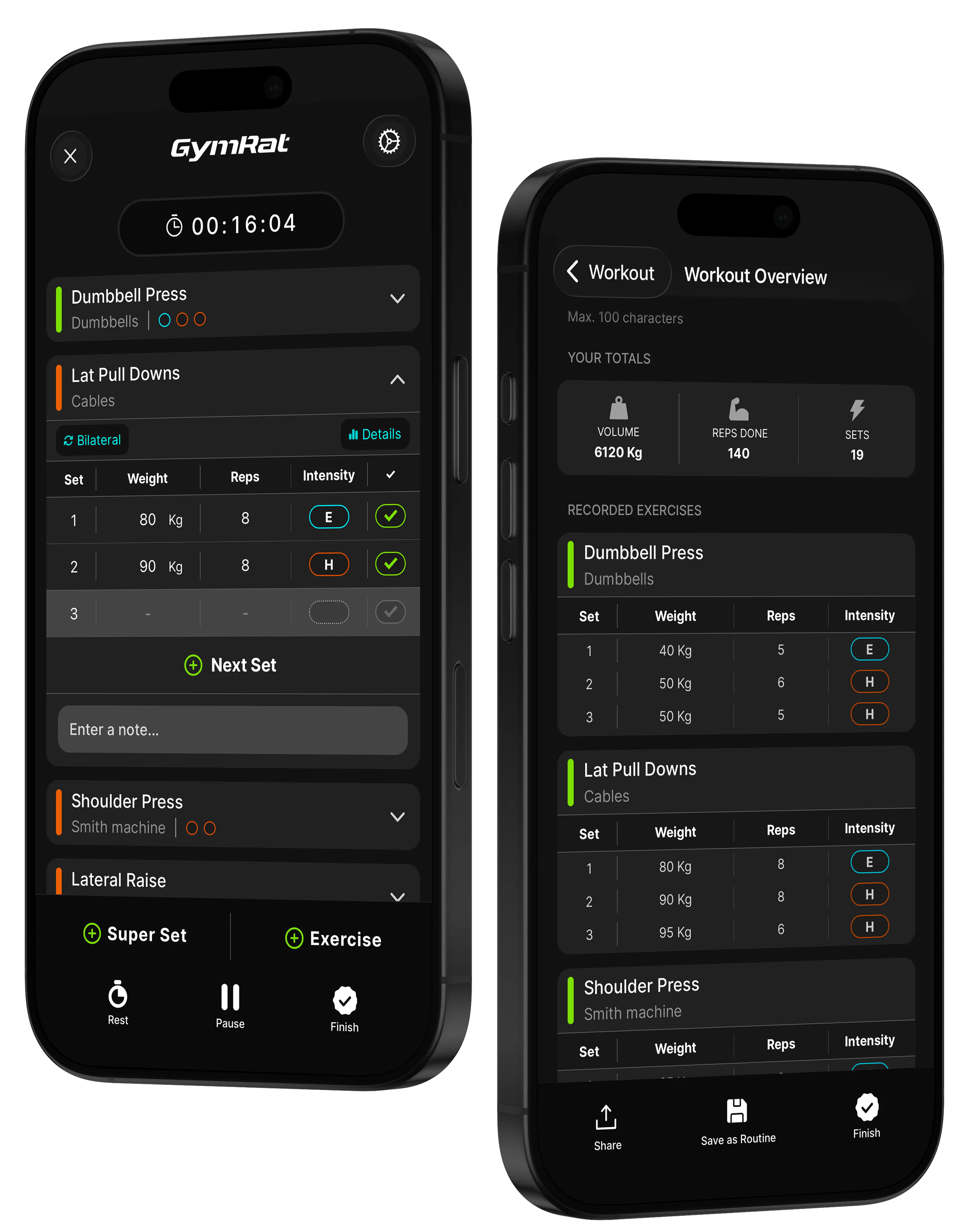 GymRat workout logging interface on iPhone
