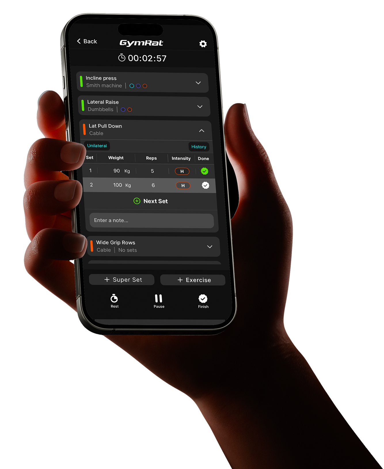 GymRat app on phone